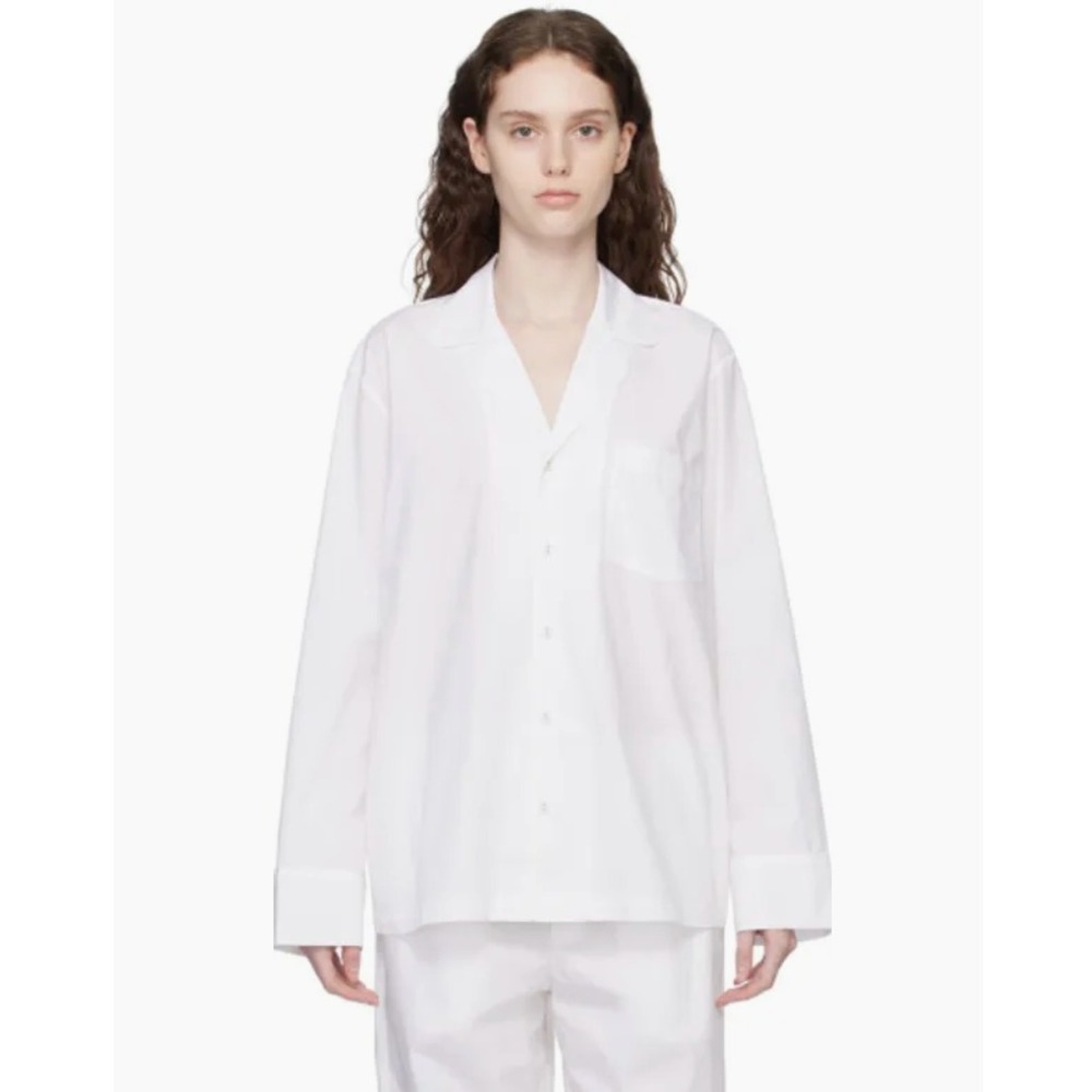 SKIMS White Poplin Sleep Cotton Button Up Shirt Size Large